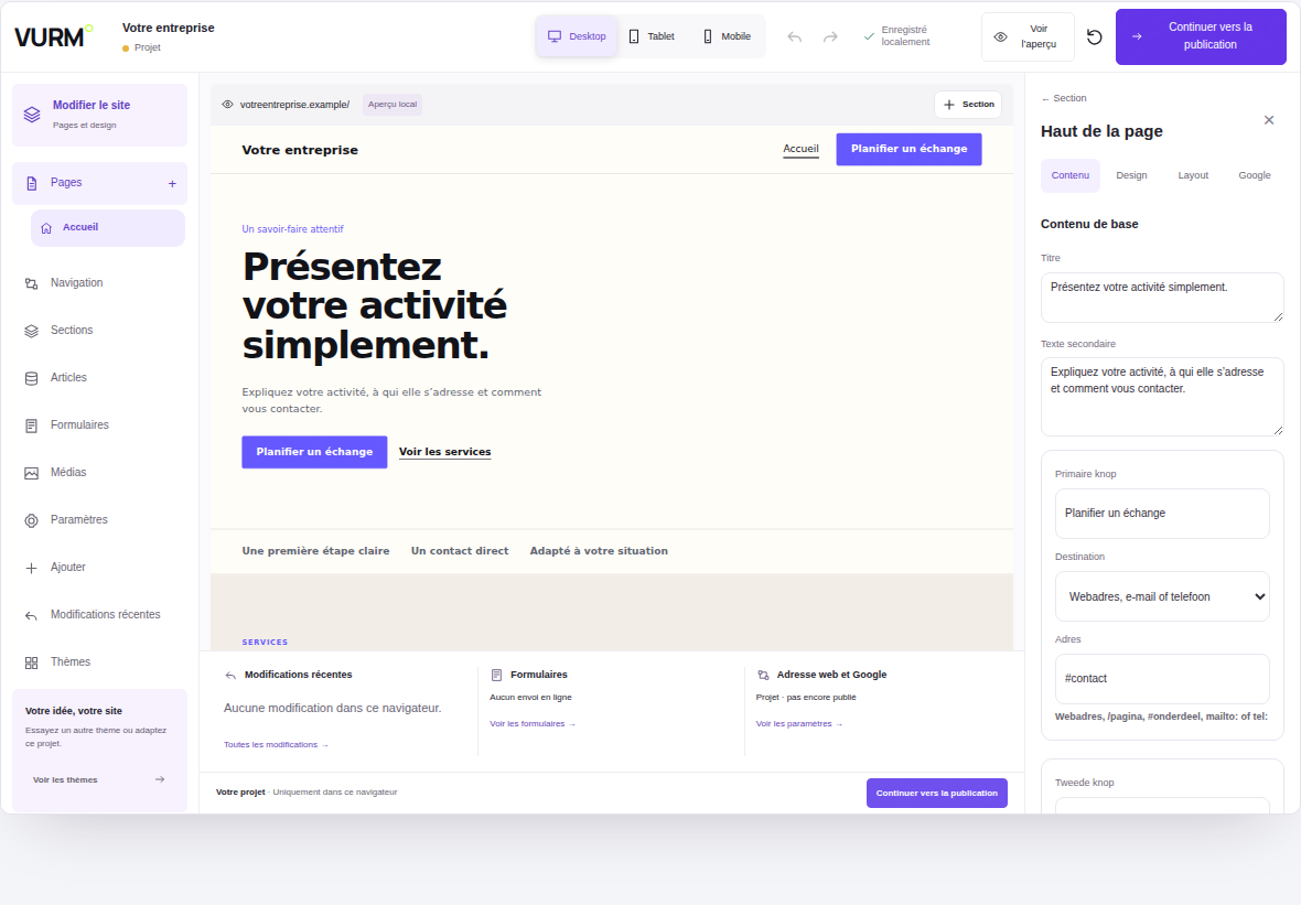 Constructeur VURM avec un site professionnel